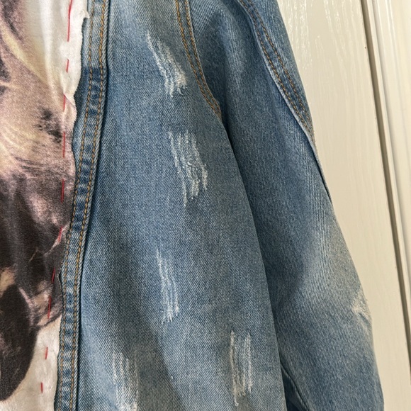 One Of A Kind Distressed Madonna Denim Jacket - Picture 6 of 9